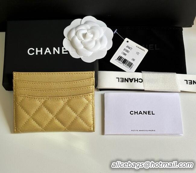 Luxury Cheap Chanel Grained Calfskin Card Holder Wallet AP4472 Gold 2025