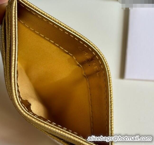 Luxury Cheap Chanel Grained Calfskin Card Holder Wallet AP4472 Gold 2025