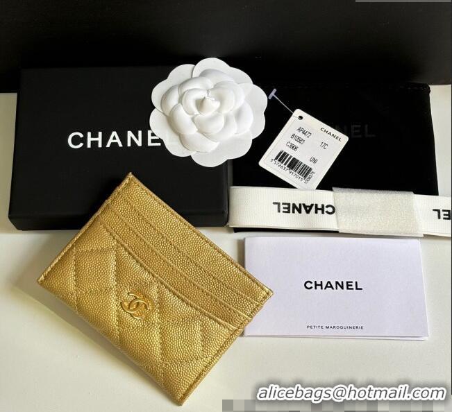 Luxury Cheap Chanel Grained Calfskin Card Holder Wallet AP4472 Gold 2025