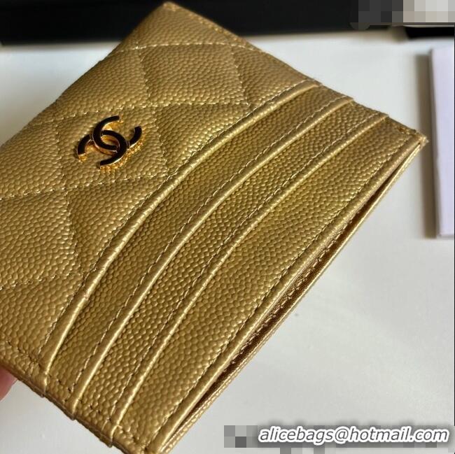 Luxury Cheap Chanel Grained Calfskin Card Holder Wallet AP4472 Gold 2025