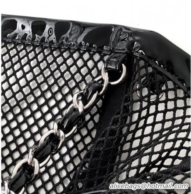 Top Grade Chanel Large Mesh & Patent Calfskin Shopping Bag CH052603 Black 2025