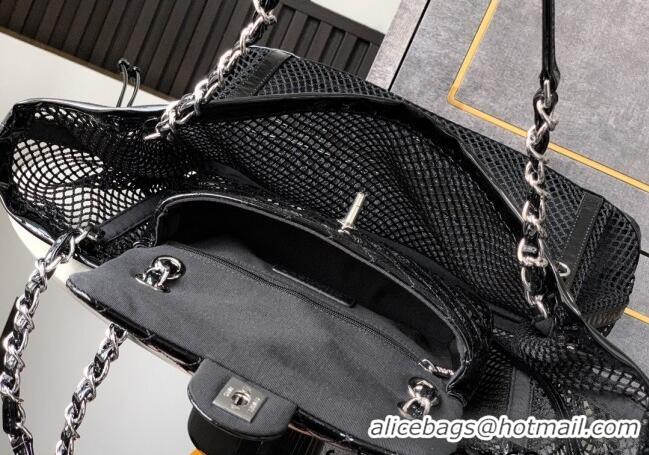 Top Grade Chanel Large Mesh & Patent Calfskin Shopping Bag CH052603 Black 2025