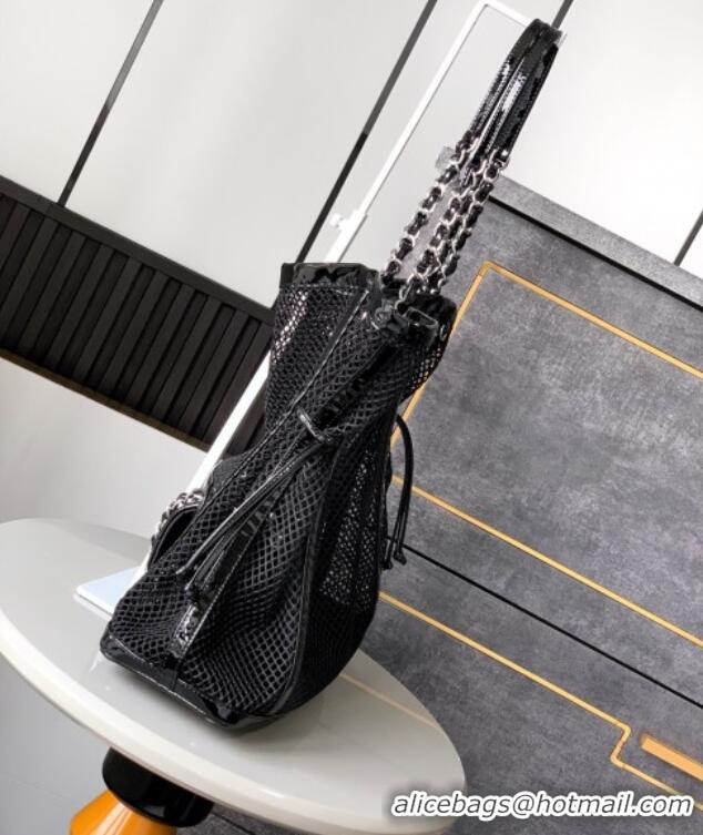 Top Grade Chanel Large Mesh & Patent Calfskin Shopping Bag CH052603 Black 2025