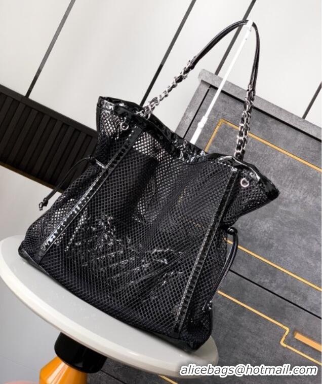 Top Grade Chanel Large Mesh & Patent Calfskin Shopping Bag CH052603 Black 2025