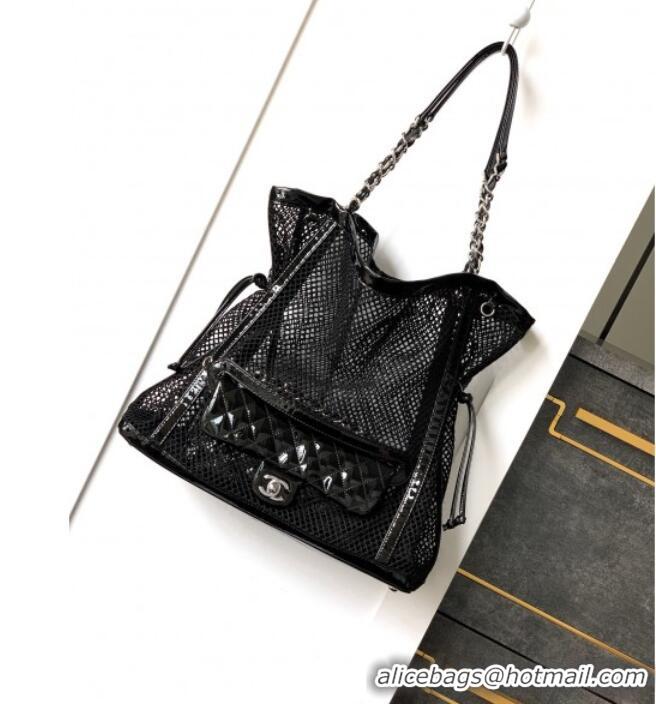 Top Grade Chanel Large Mesh & Patent Calfskin Shopping Bag CH052603 Black 2025