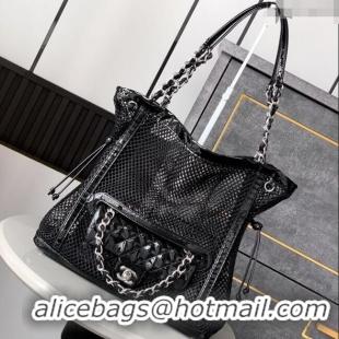 Famous Brand Chanel Medium Mesh & Patent Calfskin Shopping Bag CH052603 Black 2025