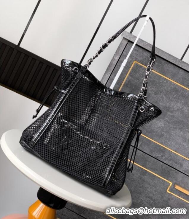 Famous Brand Chanel Medium Mesh & Patent Calfskin Shopping Bag CH052603 Black 2025