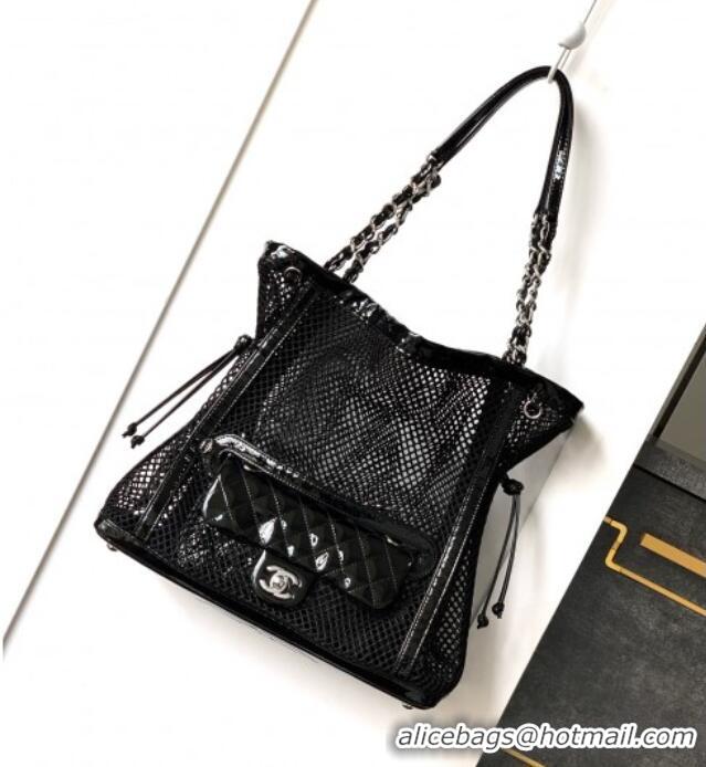 Famous Brand Chanel Medium Mesh & Patent Calfskin Shopping Bag CH052603 Black 2025