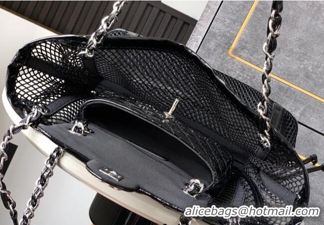 Famous Brand Chanel Medium Mesh & Patent Calfskin Shopping Bag CH052603 Black 2025