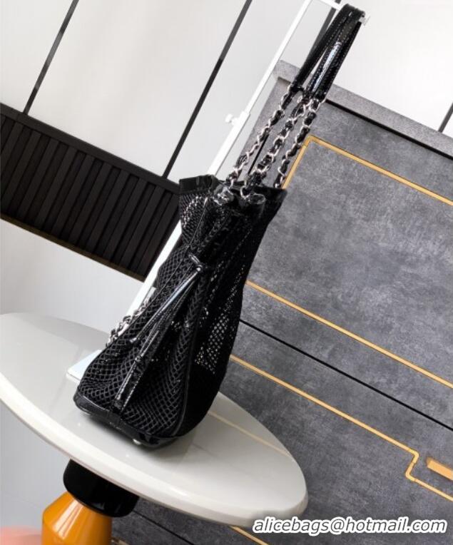 Famous Brand Chanel Medium Mesh & Patent Calfskin Shopping Bag CH052603 Black 2025