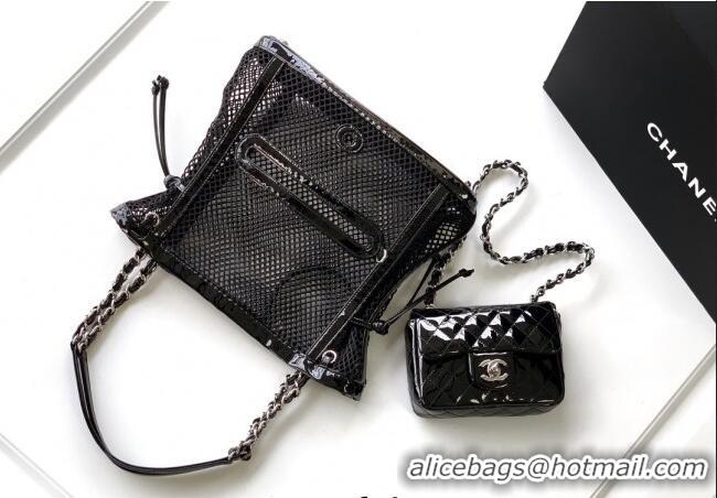 Good Product Chanel Small Mesh & Patent Calfskin Shopping Bag CH052603 Black 2025