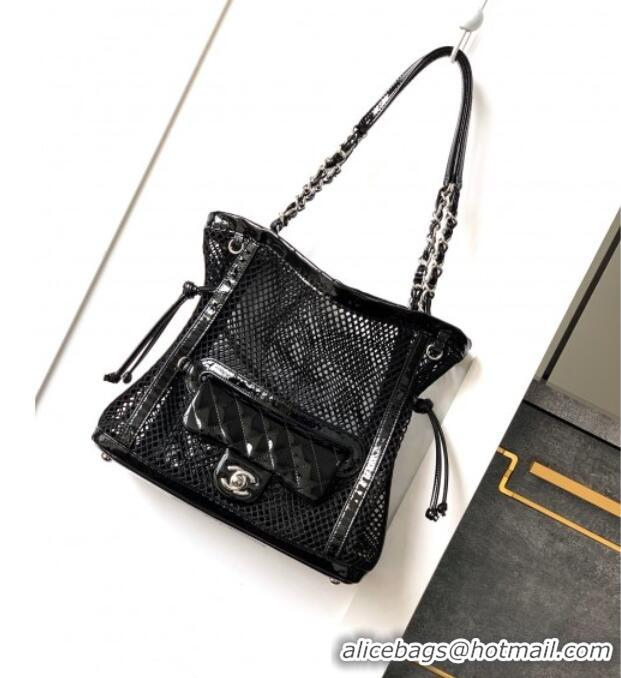 Good Product Chanel Small Mesh & Patent Calfskin Shopping Bag CH052603 Black 2025