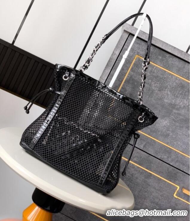 Good Product Chanel Small Mesh & Patent Calfskin Shopping Bag CH052603 Black 2025