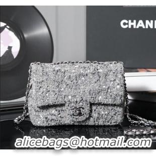 Well Crafted Chanel Tweed & Sequins Mini Flap Bag CH052604 Grey 2025