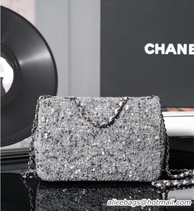 Well Crafted Chanel Tweed & Sequins Mini Flap Bag CH052604 Grey 2025