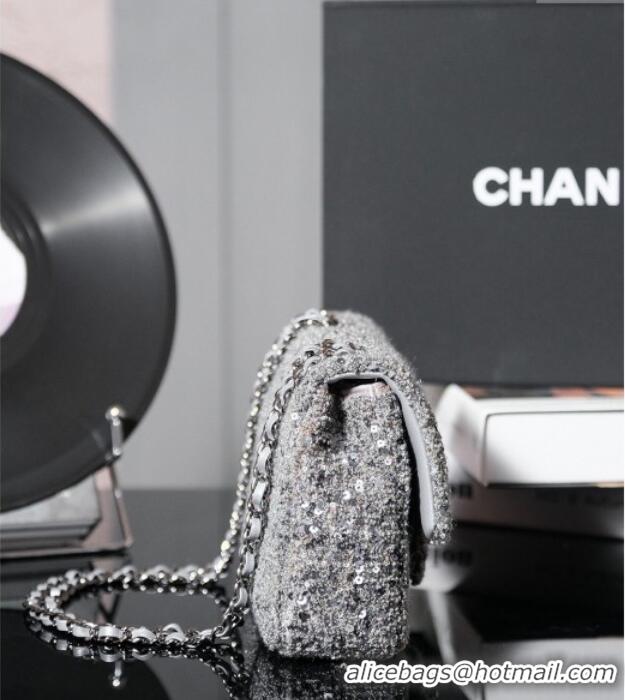 Well Crafted Chanel Tweed & Sequins Mini Flap Bag CH052604 Grey 2025
