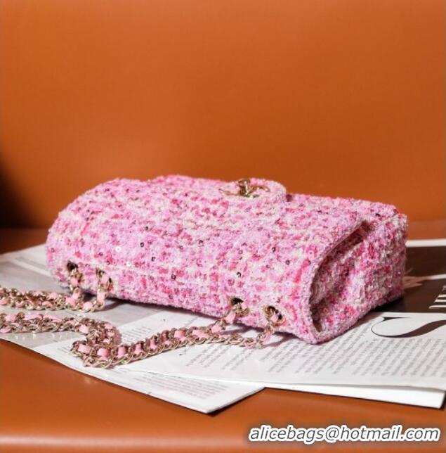 Luxury Cheap Chanel Tweed & Sequins Mini Flap Bag CH052604 Pink 2025
