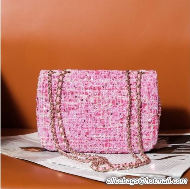 Luxury Cheap Chanel Tweed & Sequins Mini Flap Bag CH052604 Pink 2025