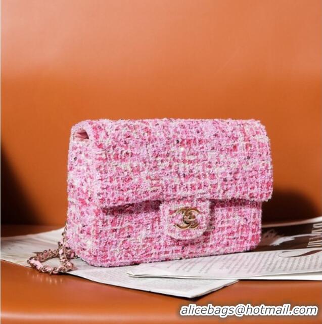 Luxury Cheap Chanel Tweed & Sequins Mini Flap Bag CH052604 Pink 2025