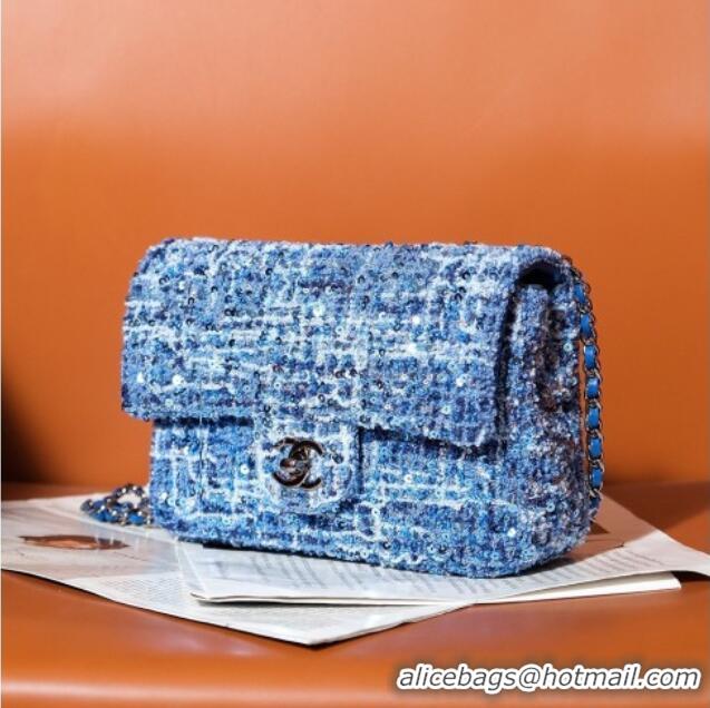 Super Quality Chanel Tweed & Sequins Mini Flap Bag CH052604 Blue 2025