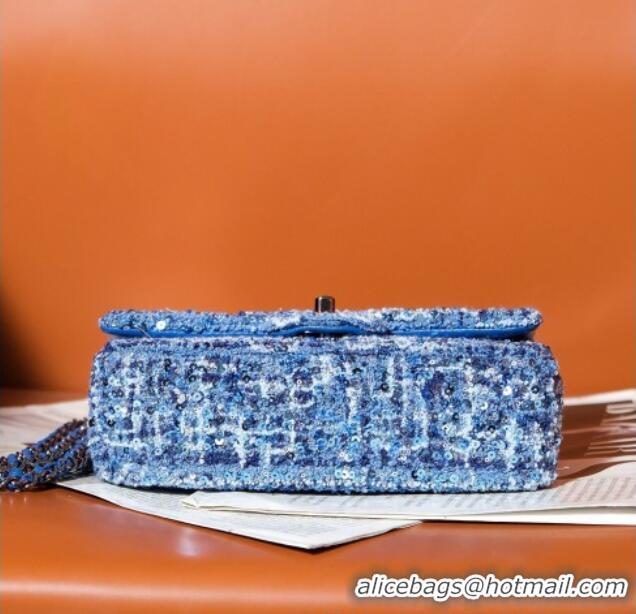 Super Quality Chanel Tweed & Sequins Mini Flap Bag CH052604 Blue 2025