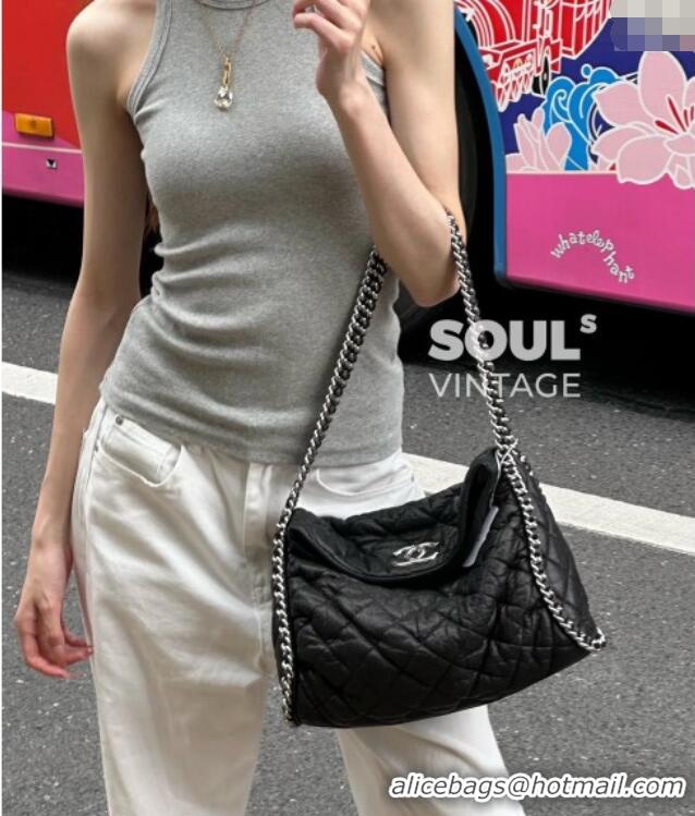 Buy Inexpensive Chanel Crinkled Supple Calfskin Hobo Bag CH052672 Black 2025