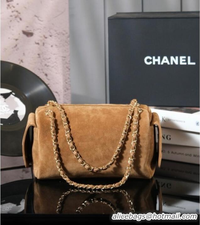 Shop Grade Chanel Suede Boston Bag CH052673 Brown 2025