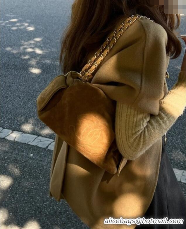 Shop Grade Chanel Suede Boston Bag CH052673 Brown 2025