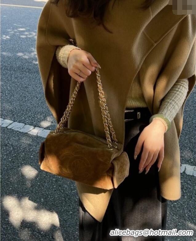 Shop Grade Chanel Suede Boston Bag CH052673 Brown 2025