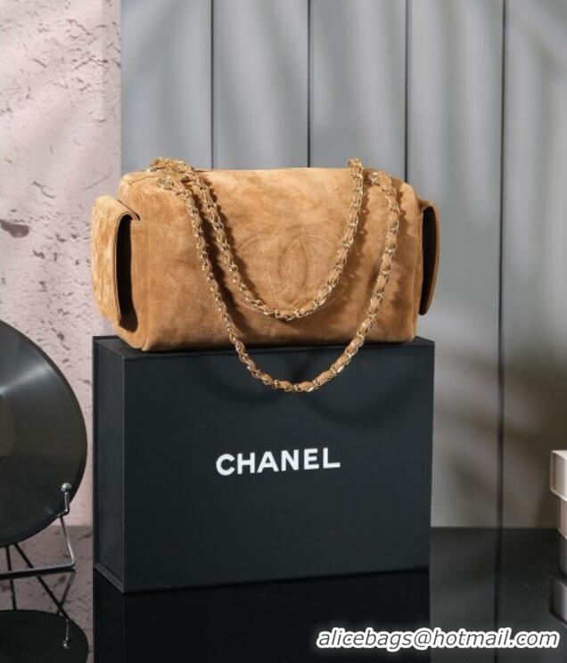 Shop Grade Chanel Suede Boston Bag CH052673 Brown 2025