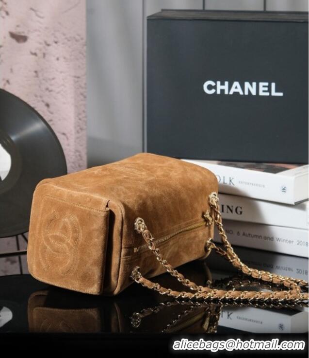 Shop Grade Chanel Suede Boston Bag CH052673 Brown 2025