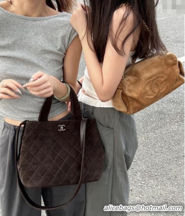 Shop Grade Chanel Suede Boston Bag CH052673 Brown 2025
