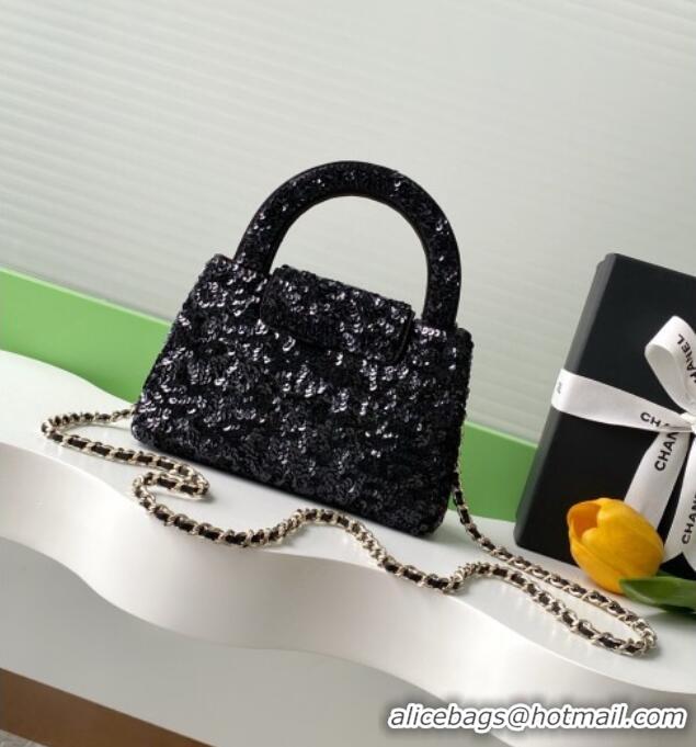 Low Cost Design Chanel Sequins Mini Shopping Bag AS4416 Black 2025