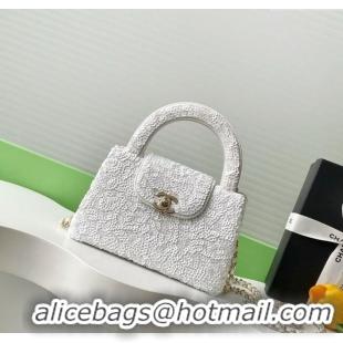 Top Grade Chanel Sequins Mini Shopping Bag AS4416 White 2025