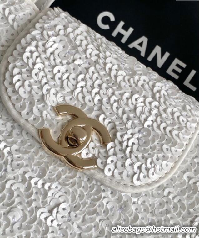 Top Grade Chanel Sequins Mini Shopping Bag AS4416 White 2025