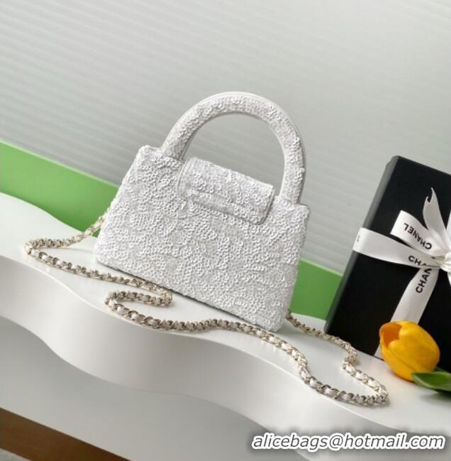 Top Grade Chanel Sequins Mini Shopping Bag AS4416 White 2025