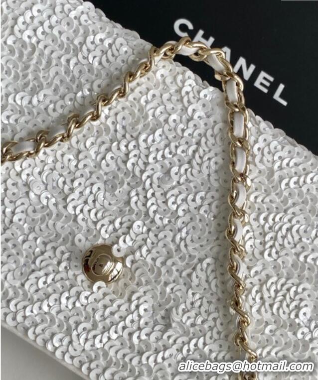 Top Grade Chanel Sequins Mini Shopping Bag AS4416 White 2025