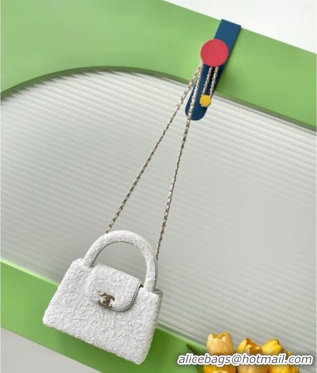 Top Grade Chanel Sequins Mini Shopping Bag AS4416 White 2025