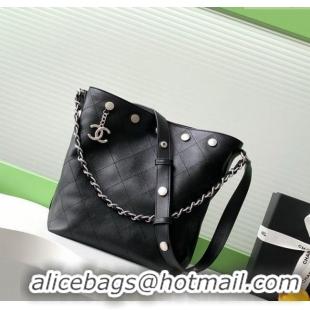 Famous Brand Chanel Large Bucket Bag in Shiny Lambskin AS5406 Black/Silver 2025