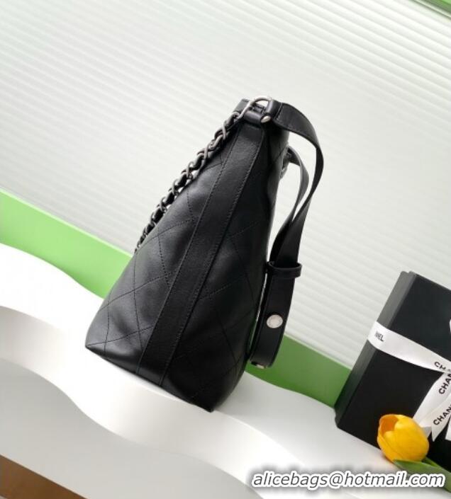 Famous Brand Chanel Large Bucket Bag in Shiny Lambskin AS5406 Black/Silver 2025