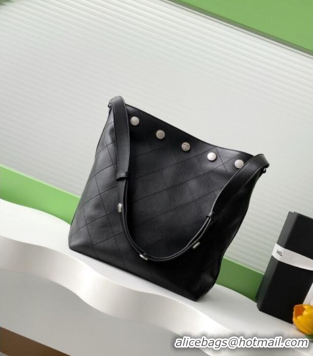 Famous Brand Chanel Large Bucket Bag in Shiny Lambskin AS5406 Black/Silver 2025