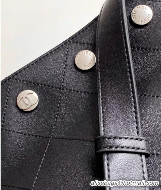 Famous Brand Chanel Large Bucket Bag in Shiny Lambskin AS5406 Black/Silver 2025