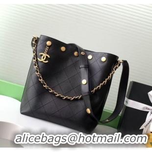 Best Price Chanel Large Bucket Bag in Shiny Lambskin AS5406 Black/Gold 2025