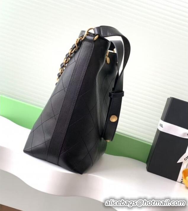 Best Price Chanel Large Bucket Bag in Shiny Lambskin AS5406 Black/Gold 2025