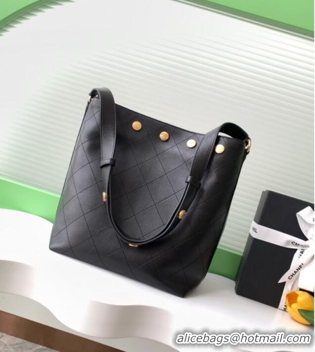 Best Price Chanel Large Bucket Bag in Shiny Lambskin AS5406 Black/Gold 2025