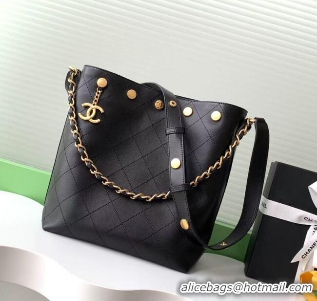 Best Price Chanel Large Bucket Bag in Shiny Lambskin AS5406 Black/Gold 2025