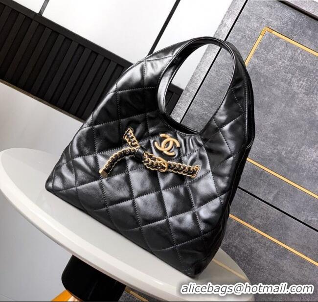 Free Shipping Chanel Quilted Lambskin Hobo Bag with Chain Buckle AS5411 Black 2025