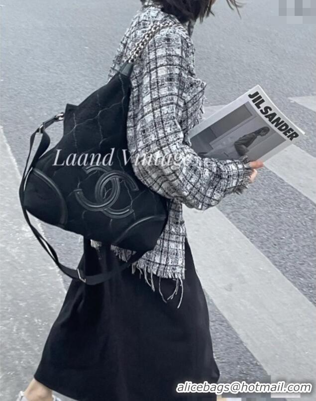 Best Price Chanel Vintage Suede Shopping Bag CH052675 Black 2025