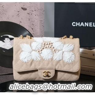 Top Design Chanel Vintage Embroidered Linen Flap Bag CH052679 Beige 2025