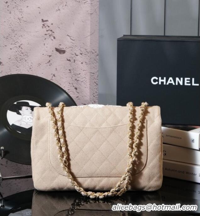 Top Design Chanel Vintage Embroidered Linen Flap Bag CH052679 Beige 2025